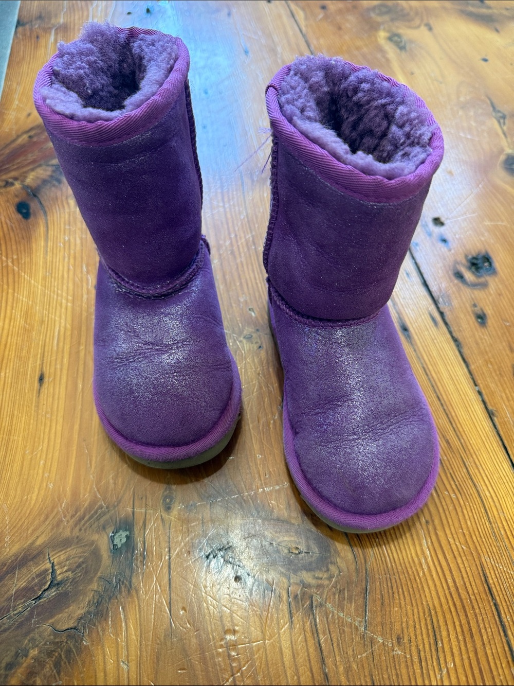 UGG Purple Suede Short Shearling Boot Shoes Toddler Kid size 9
